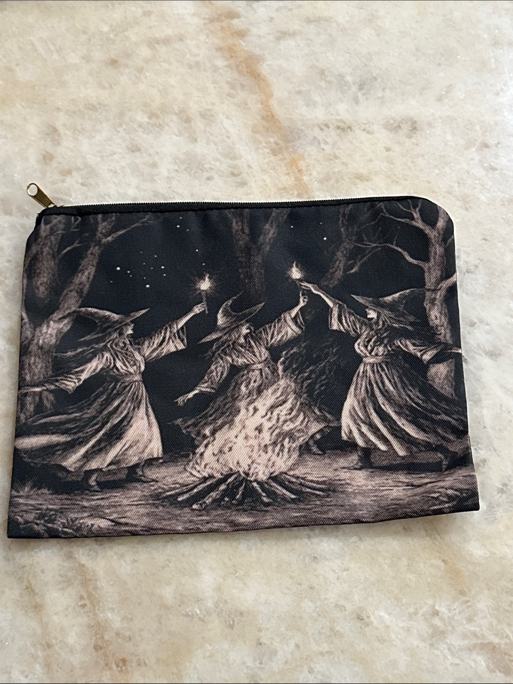 Witch Circle Printed Canvas Zipper Pouch - Black